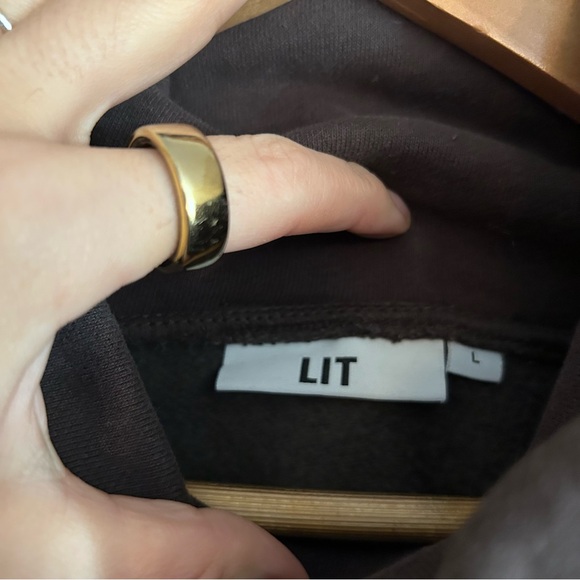 LIT activewear oversized slouchy cotton gray turtleneck sweater - Picture 3 of 5